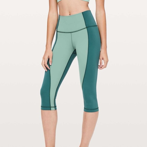 NWOT Lululemon Wunder Under Frosted Pine & Green Jasper Crop High Rise Leggings - Picture 1 of 7